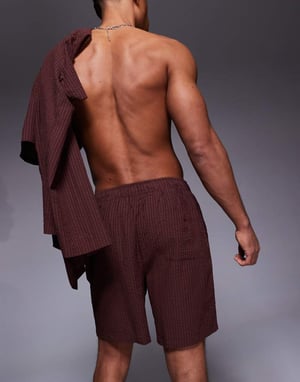 South Beach seersucker beach short co-ord in brown