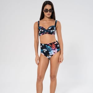 Night jungle chara bottom in black floral with fold over waist
