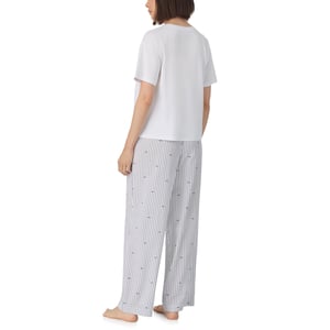 Short sleeve top and pant sleep set in white and white logo stripe