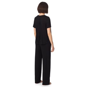 Short sleeve top and pant pyjama sleep set with pleats in black