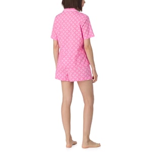 Short sleeve notch top and boxer sleep set in orchid pink logo