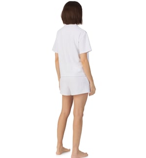 Short sleeve notch top and boxer sleep set in white logo
