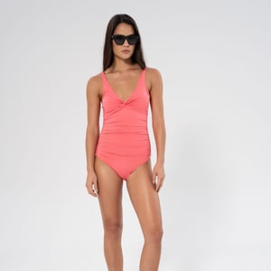 Simi solid swimsuit in pink coral with adjustable shoulder straps