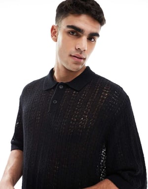 Jack & Jones virkade pikétröja i svart