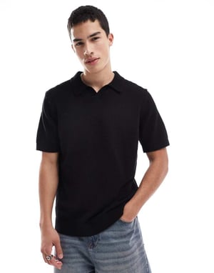 Jack & Jones Premium polo skjorta med delad krage i boucle-textur i svart