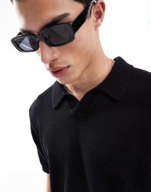 Jack & Jones Premium polo skjorta med delad krage i boucle-textur i svart