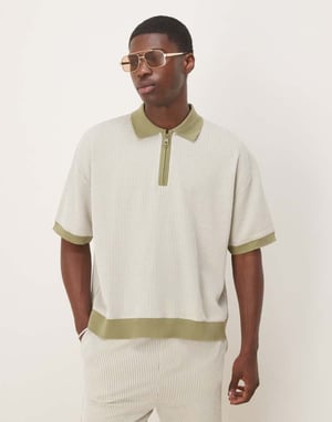 ASOS DESIGN avslappnad polo i texturerad rand