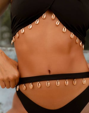 Moda Minx x Agnes Pimentel high waist bikini bottom with shell cut out detail in black