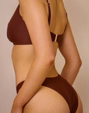 Wolf & Whistle x Maia Andrews ring front high leg bikini bottom in brown