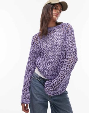 & Other Stories crochet knit sweater with tape detail in lilac