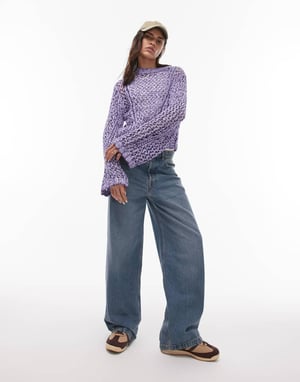 & Other Stories crochet knit sweater with tape detail in lilac