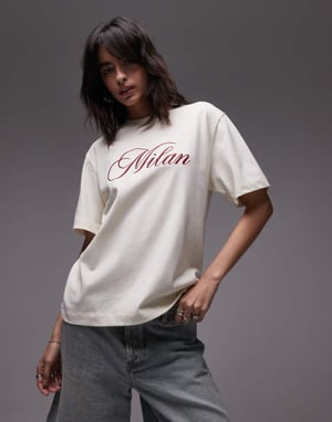 Topshop broderad Milano premium t-shirt med kort ärm i smörmjölk