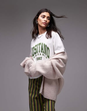Topshop grafisk Positano premium bas-t-shirt i vit