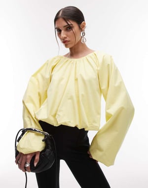 ASOS DESIGN blus med volym och bubbelkjol i citron
