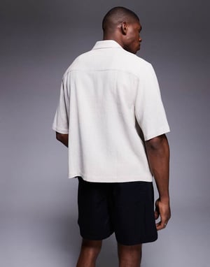 ASOS DESIGN boxig skjorta i linneblandning i sten