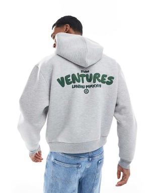 ASOS DESIGN oversized boxig scuba-typ tyg hoodie med textgrafik i grå