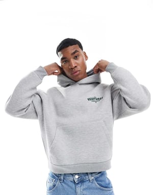 ASOS DESIGN oversized boxig scuba-typ tyg hoodie med textgrafik i grå