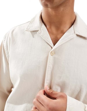 Jack & Jones reverkrage linneblandning overskjorta i beige