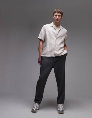 Topman regular fit kortärmad skjorta i linneblandning i stenfärg