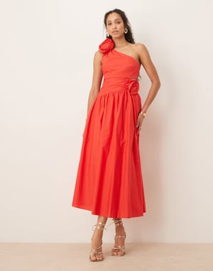 Forever New cut-out rosette cotton dress in red