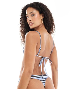Monki thong bikini bottoms in blue stripe