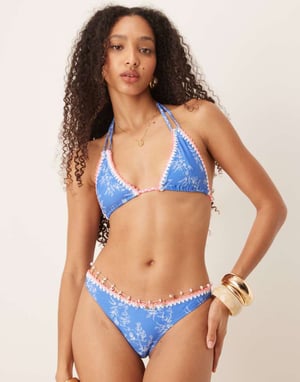 Kulani Kinis triangle bikini top with contrast trim in rodeo romeo blue