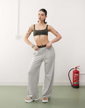 Weekday Sand mix & match scoop neck bikini top in dark green exclusive to ASOS