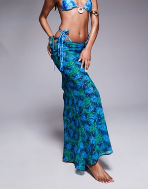 Candypants polygeorgette abstract print maxi beach skirt in blue