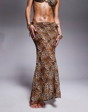 Candypants leopard print polygeorgette maxi beach skirt in multi