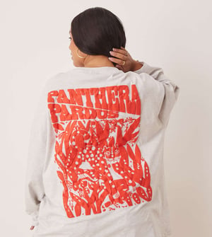 ASOS DESIGN Curve oversized long sleeve skater tee with leopard floral graphic in ice marl