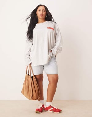 ASOS DESIGN Curve oversized long sleeve skater tee with leopard floral graphic in ice marl