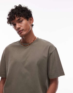 Topman avslappnad passform t-shirt i tvättad khaki
