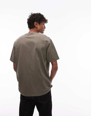Topman avslappnad passform t-shirt i tvättad khaki