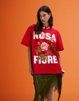ASOS DESIGN oversized t-shirt med rosa fiore grafik i röd