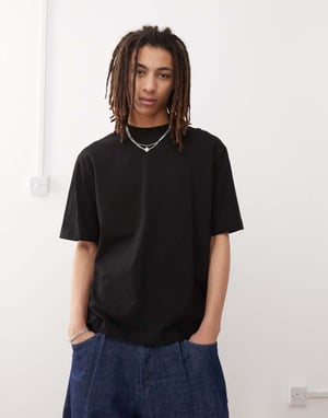 Veckodags avslappnad passform tungviktsjersey t-shirt i svart