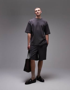 Topman oversized shorts i linneblandning i kolgrå