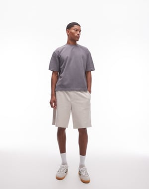 Topman boxig oversized våffelt-shirt i tvättad kolgrå
