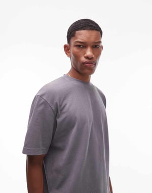 Topman boxig oversized våffelt-shirt i tvättad kolgrå