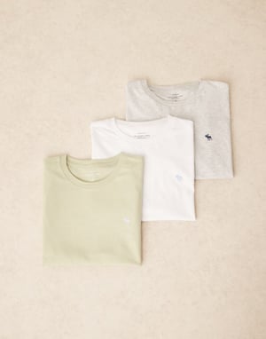 Abercrombie & Fitch 3-pack kortärmade t-shirts med ikonlogotyp i flera färger