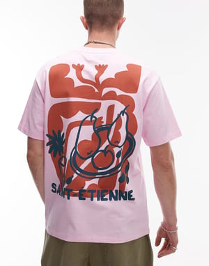 Topman avslappnad passform t-shirt med framsidan och baksidan Saint Etienne tryck i rosa