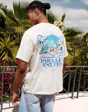 Jack & Jones oversize t-shirt med scenisk ryggtryck i crème