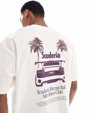 ASOS DESIGN oversized t-shirt med bilgrafik i krämfärg