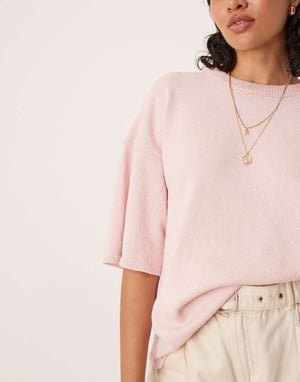 ASOS DESIGN stickad slub avslappnad t-shirt i rosa