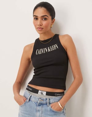 Calvin Klein Jeans skriptlogga ribbad tanktop i svart