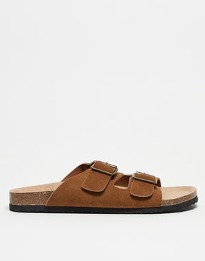 ASOS DESIGN tvåremmal sandals i brunt med korksula