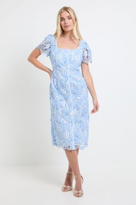 Petite Contrast Lace Button Midi Dress