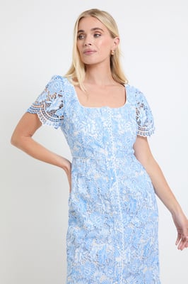 Petite Contrast Lace Button Midi Dress