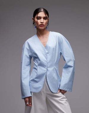 ASOS DESIGN skjorta med cinch midja och kokongärmar i blått