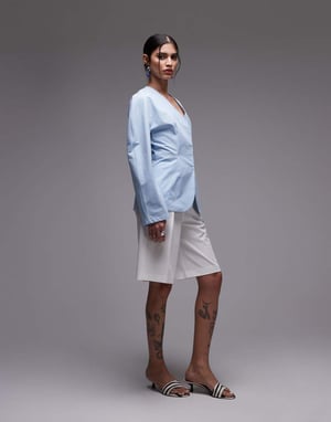 ASOS DESIGN skjorta med cinch midja och kokongärmar i blått