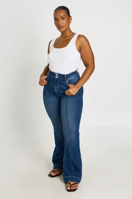 Plus Mid Waist Seam Detail Flare Jean